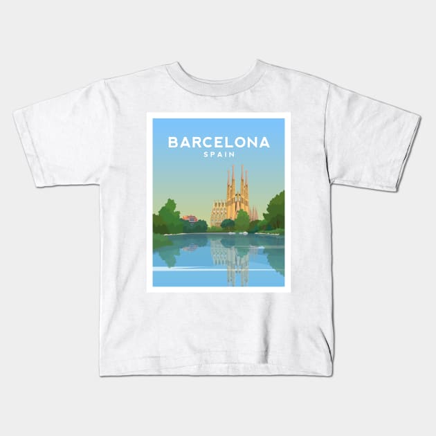 Barcelona, La Sagrada Familia, Spain Kids T-Shirt by typelab